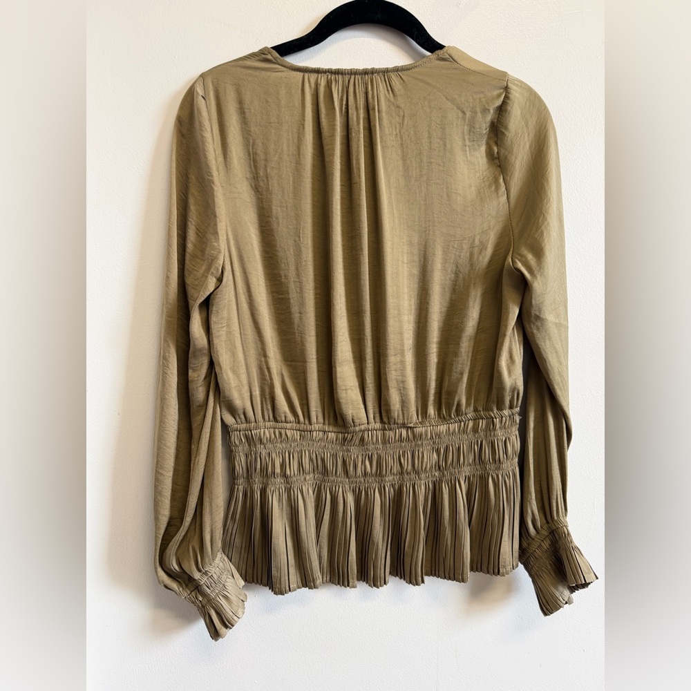 Philosophy Whimsygoth Peplum Blouse Olive Taupe Long Sleeve V Neck Women’s S - Picture 3 of 7